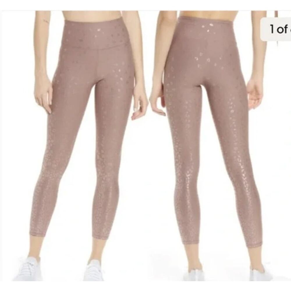Good American Core Strength Leggings Dusk Rose Gold Leopard Print Size 2 - Picture 3 of 7
